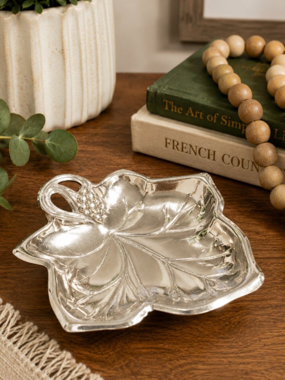Vintage Silver Plated Grape Leaf Trinket Dish Soap Dish Candy Nut Bowl 6"